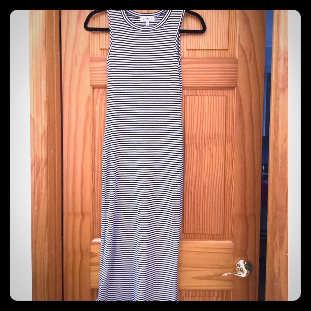 Black and white striped midi dress